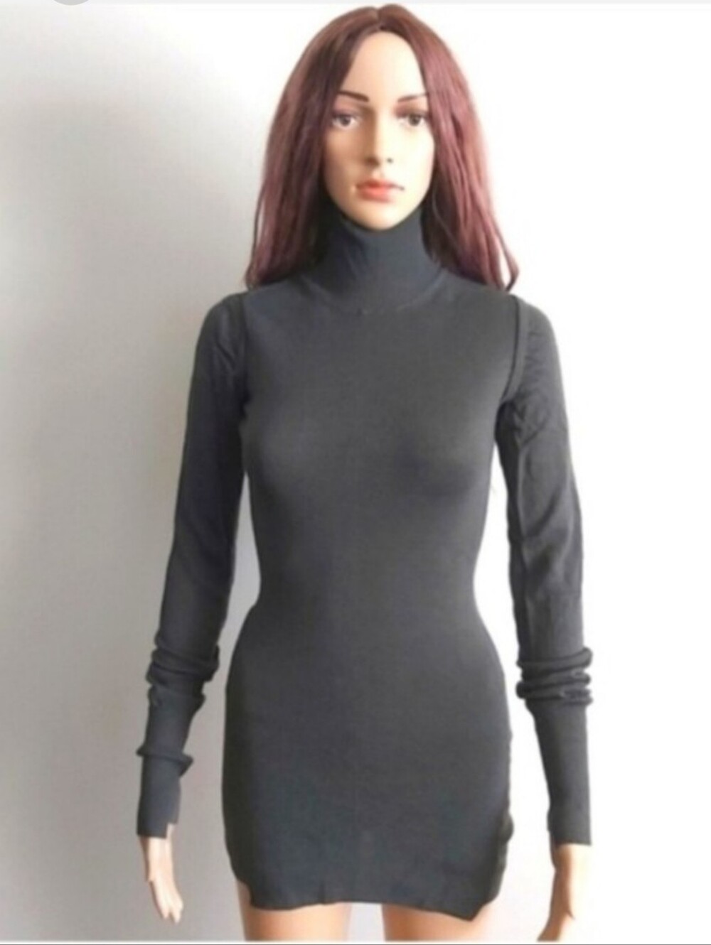 A.L.C. Gray Fitted Turtleneck Sweater Dress Top Bodycon Stretch Long Sleeves ALC